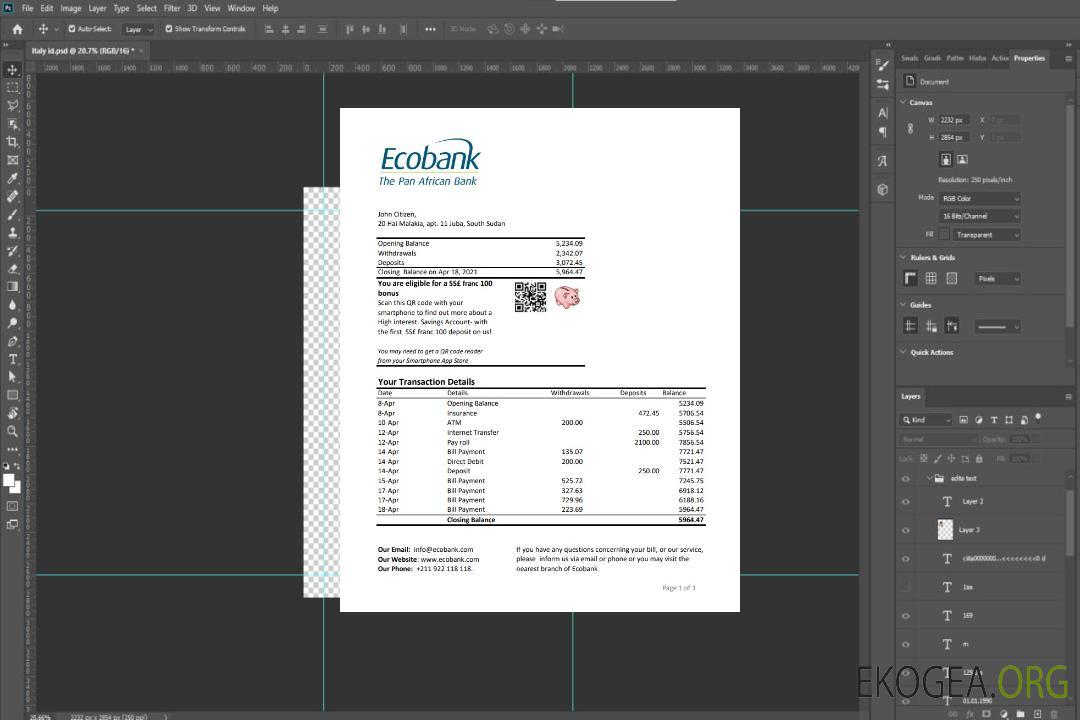 Soudan du Sud Ecobank excel pdf template